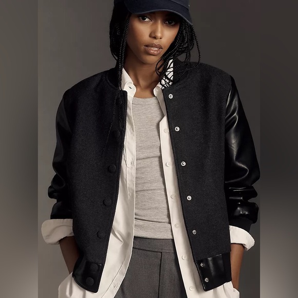 Anthro 7 For All Mankind Bomber Jacket Avec les Filles Strong Shoulder Bomber - Picture 11 of 16